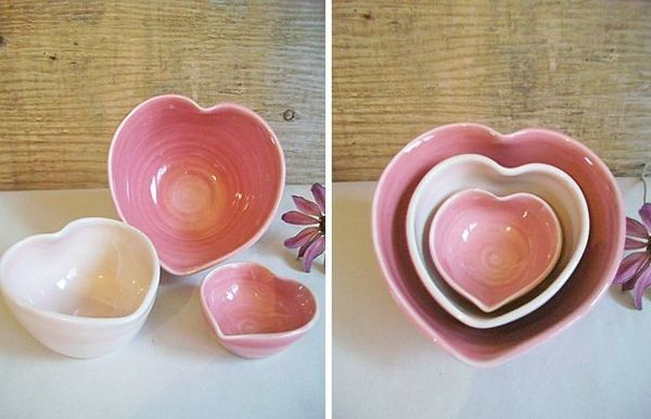 Cuencos con forma de corazón de Suzanne's Pottery Farm