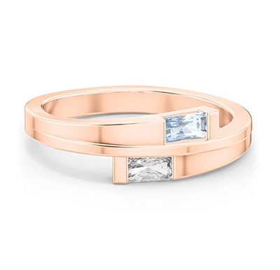 anell de pedra de naixement amb doble baguette d'or rosa