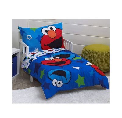 Sesame Street Awesome Buds Elmo / Cookie Monster Juego de cama para niños pequeños de 4 piezas