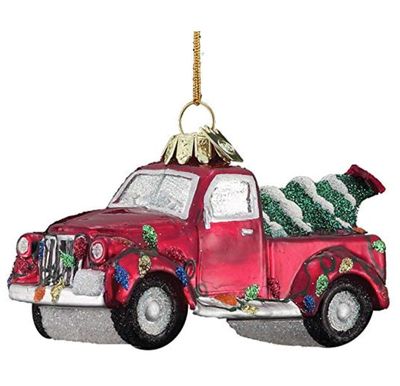 rød gård lastbil med juletræ ornament